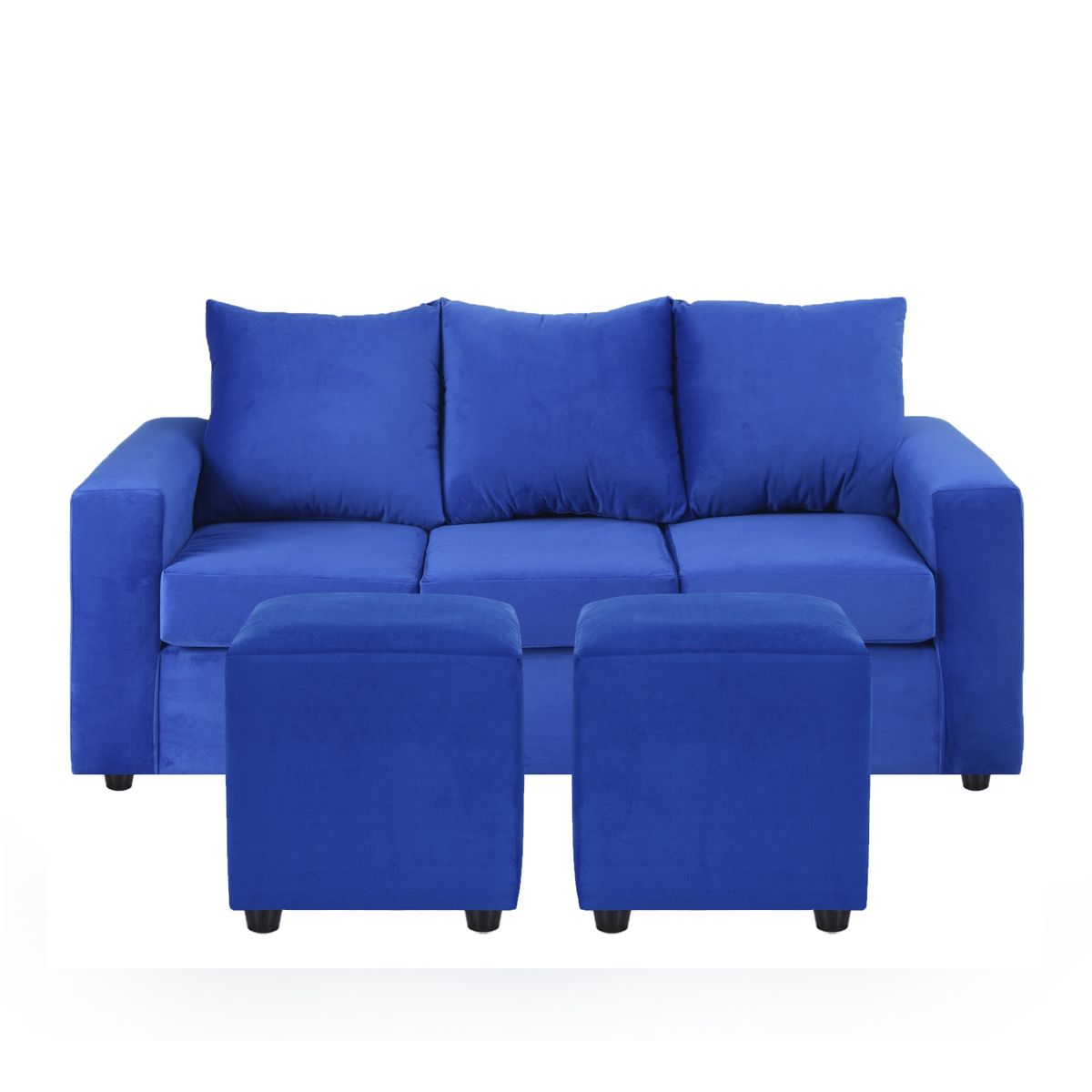BODEVIR - Sofa Kendy 3C+2 Pouf Felpa 30 Azul Rey