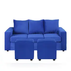 BODEVIR - Sofa Kendy 3C+2 Pouf Felpa 30 Azul Rey