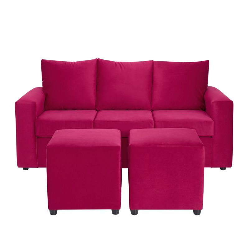 BODEVIR - Sofa Kendy 3C+2 Pouf Felpa 30 Burdeo