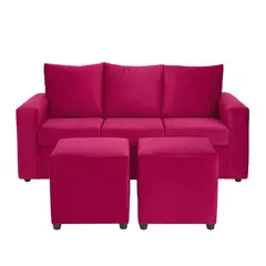 BODEVIR - Sofa Kendy 3C+2 Pouf Felpa 30 Burdeo