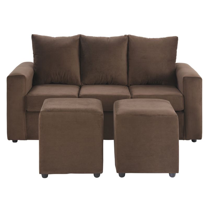 BODEVIR - Sofa Kendy 3C+2 Pouf Felpa 30 Chocolate