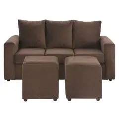 BODEVIR - Sofa Kendy 3C+2 Pouf Felpa 30 Chocolate