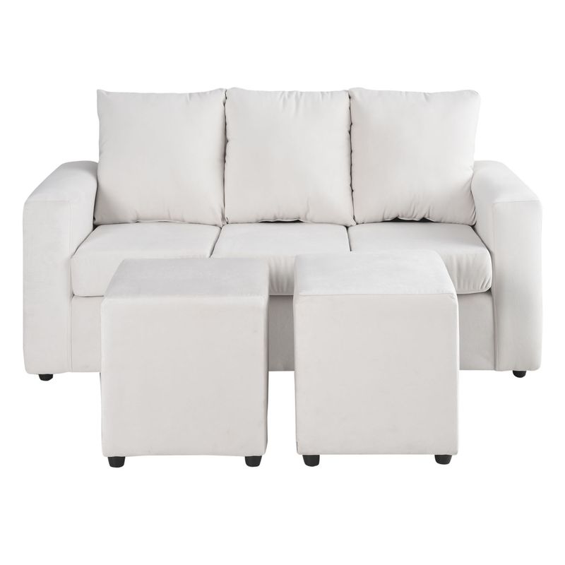 BODEVIR - Sofa Kendy 3C+2 Pouf Felpa 30 Crudo