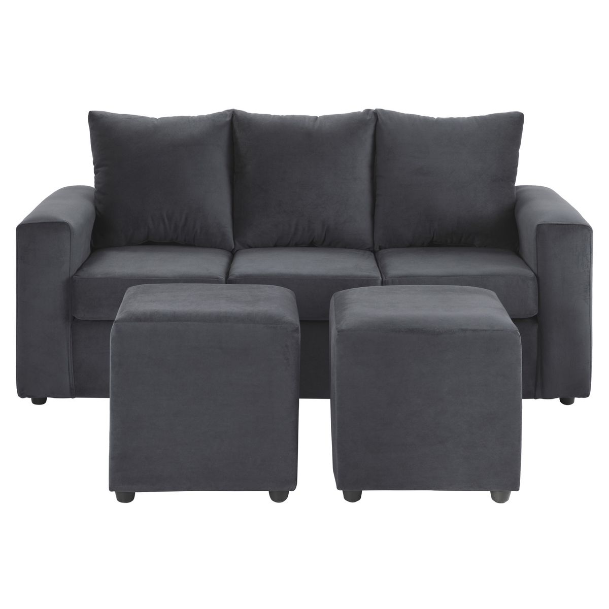 BODEVIR - Sofa Kendy 3C+2 Pouf Felpa 30 Gris