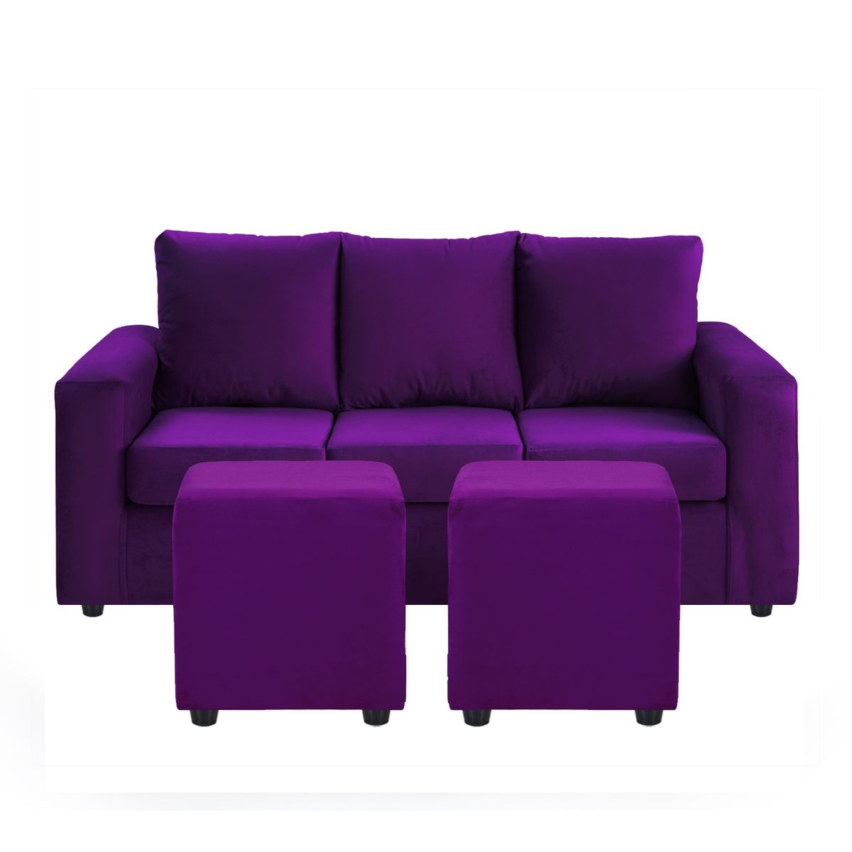 BODEVIR - Sofa Kendy 3C+2 Pouf Felpa 30 Morado