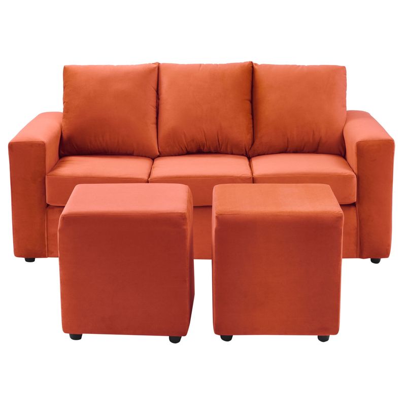 BODEVIR - Sofa Kendy 3C+2 Pouf Felpa 30 Naranjo