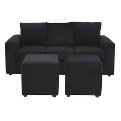 BODEVIR - Sofa Kendy 3C+2 Pouf Felpa 30 Negro