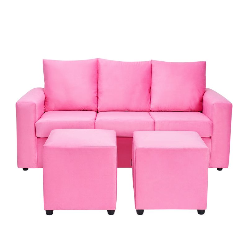 BODEVIR - Sofa Kendy 3C+2 Pouf Felpa 30 Rosado