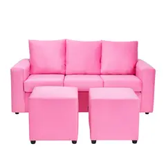 BODEVIR - Sofa Kendy 3C+2 Pouf Felpa 30 Rosado