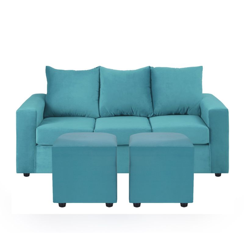BODEVIR - Sofa Kendy 3C+2 Pouf Felpa 30 Turquesa
