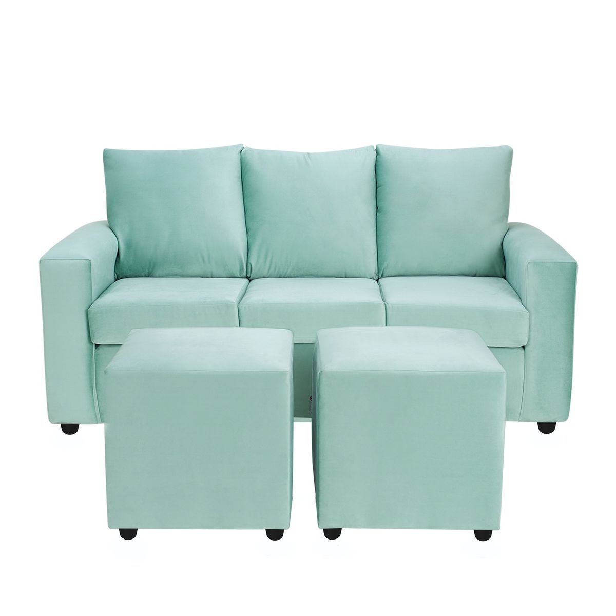 BODEVIR - Sofa Kendy 3C+2 Pouf Felpa 30 Verde Agua