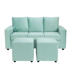 BODEVIR - Sofa Kendy 3C+2 Pouf Felpa 30 Verde Agua