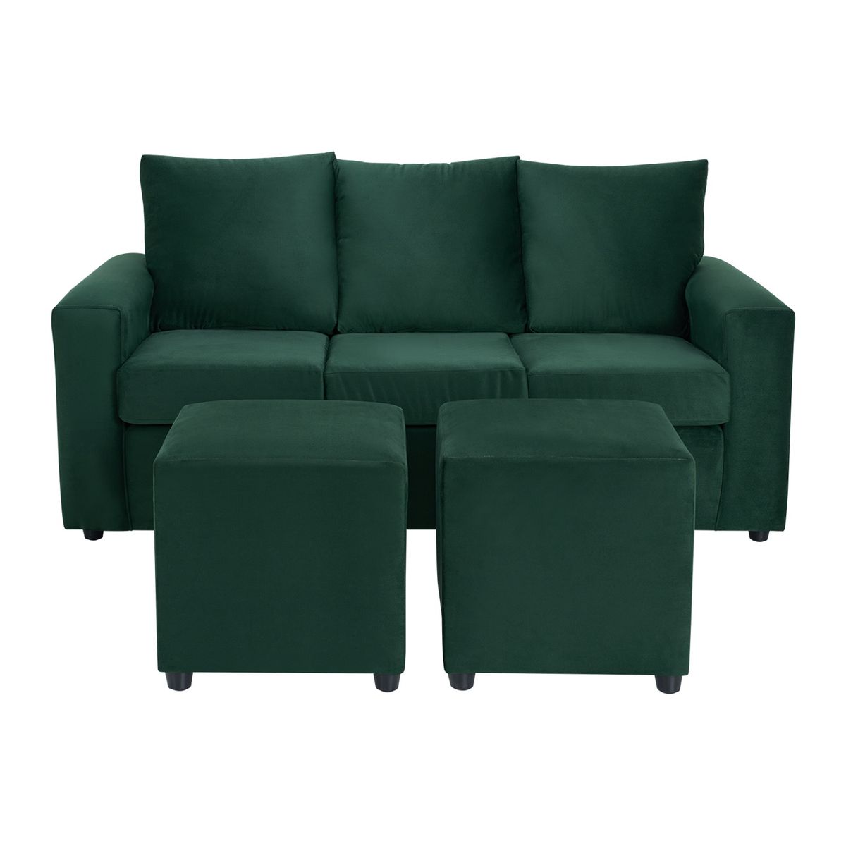 BODEVIR - Sofa Kendy 3C+2 Pouf Felpa 30 Verde Botella