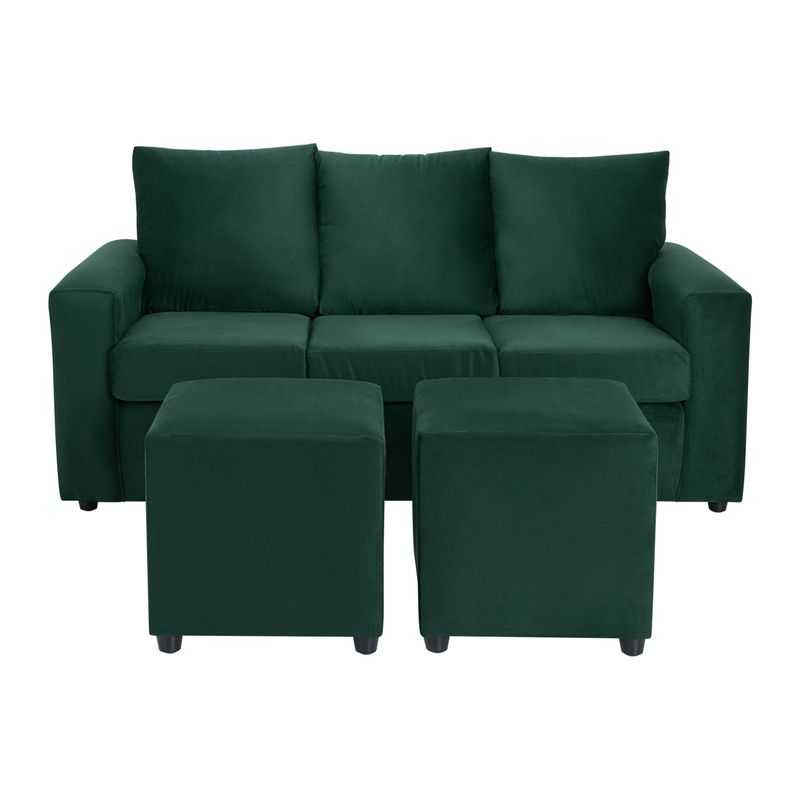 BODEVIR - Sofa Kendy 3C+2 Pouf Felpa 30 Verde Botella