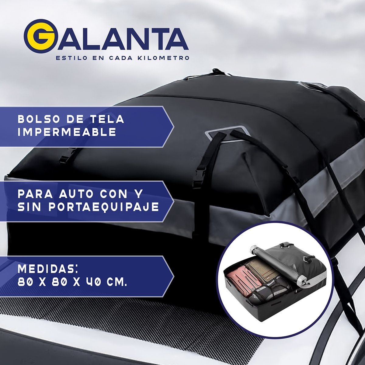 GALANTA - Bolso Porta Equipaje Techo Galanta Auto 550 L Impermeable