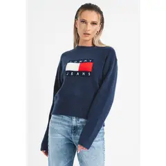 TOMMY HILFIGER - Sweater De Melánge Con Logo Flag Azul