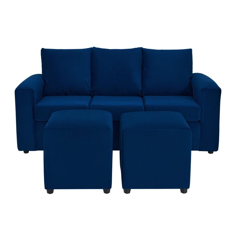 BODEVIR - Sofa Kendy 3C+2 Pouf Felpa 30 Azul Marino
