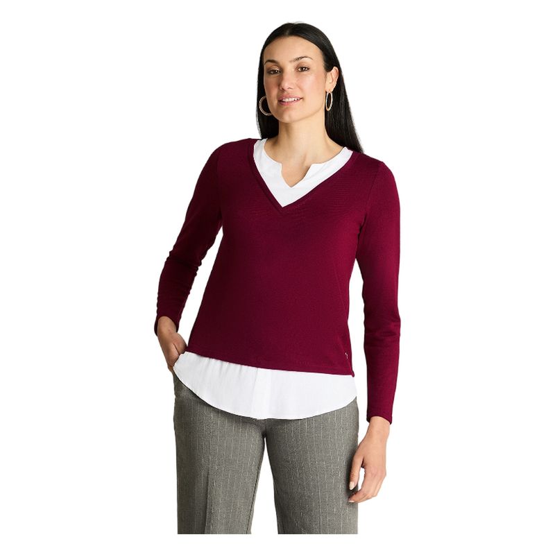 LORENZO DI PONTTI - Polera Manga Larga Lanialla Twin Set Blusa Burdeo