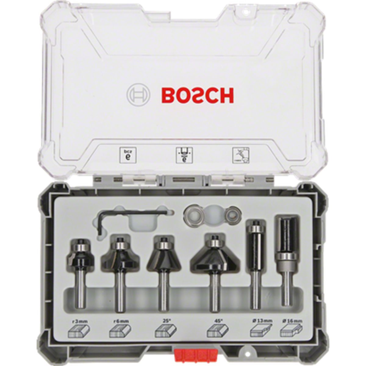 BOSCH - FRESAS RECTAS JUEGO DE 6 PIEZAS 1/4"  BOSCH 2607017470