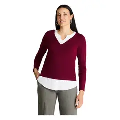 LORENZO DI PONTTI - Polera Manga Larga Lanialla Twin Set Blusa Burdeo