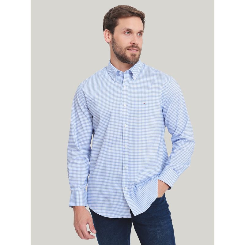 TOMMY HILFIGER - Camisa De Vestir Con Logo Celeste Tommy Hilfiger