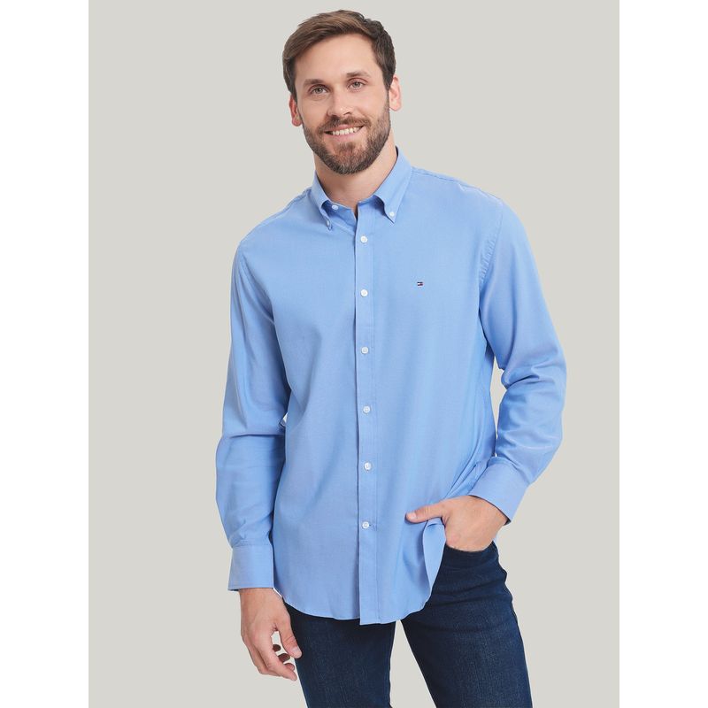 TOMMY HILFIGER - Camisa De Vestir Solid Con Logo Celeste Tommy Hilfiger