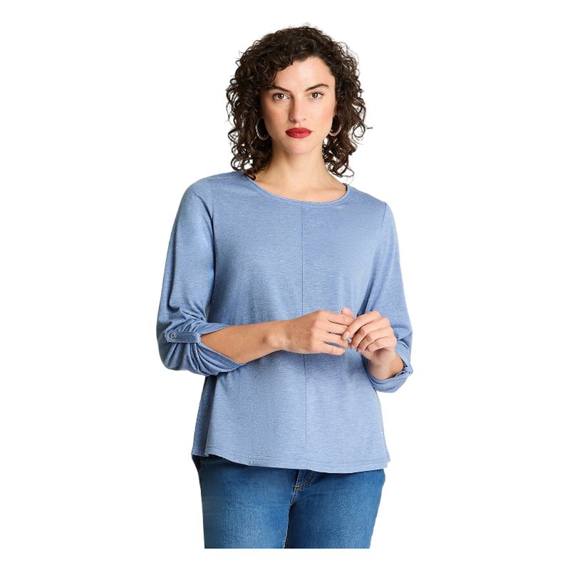 CURVI - Polera Poliviscosa Cuello Redondo Lurex Indigo