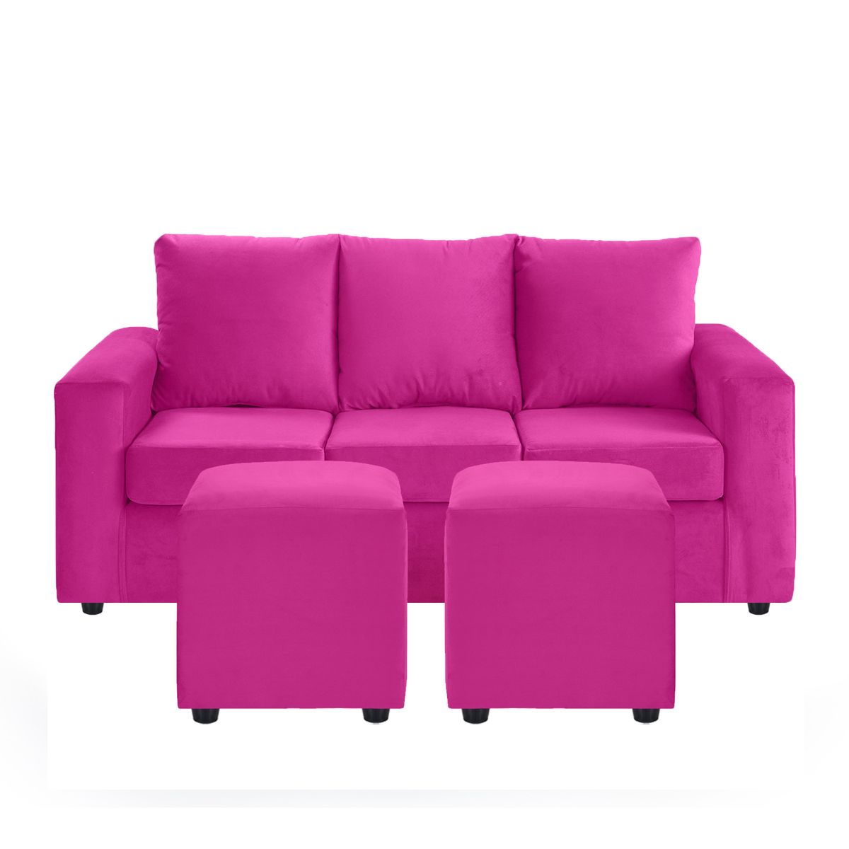 BODEVIR - Sofa Kendy 3C+2 Pouf Felpa 30 Fucsia