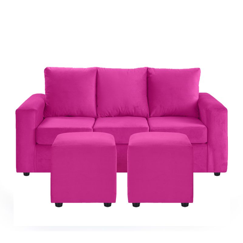 BODEVIR - Sofa Kendy 3C+2 Pouf Felpa 30 Fucsia