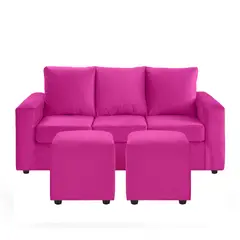 BODEVIR - Sofa Kendy 3C+2 Pouf Felpa 30 Fucsia
