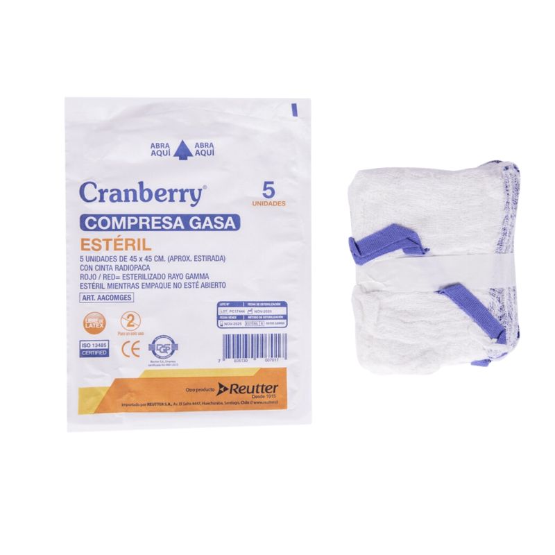 CRANBERRY - Compresa De Gasa Estéril 45x45cm Envase De 5 Un Cranberry