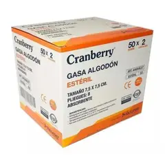 CRANBERRY - Gasa Algodón Estéril 75x75 Caja 50 Sobres X 2 Unid