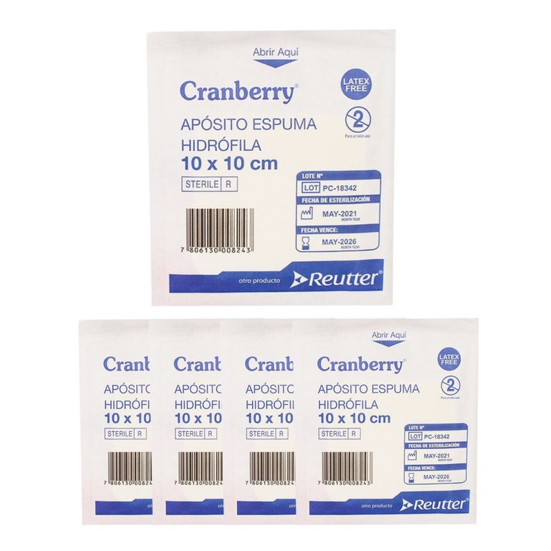CRANBERRY - Apósito Espuma Hidrófila 10x10 Cm - Pack X5 Unidades