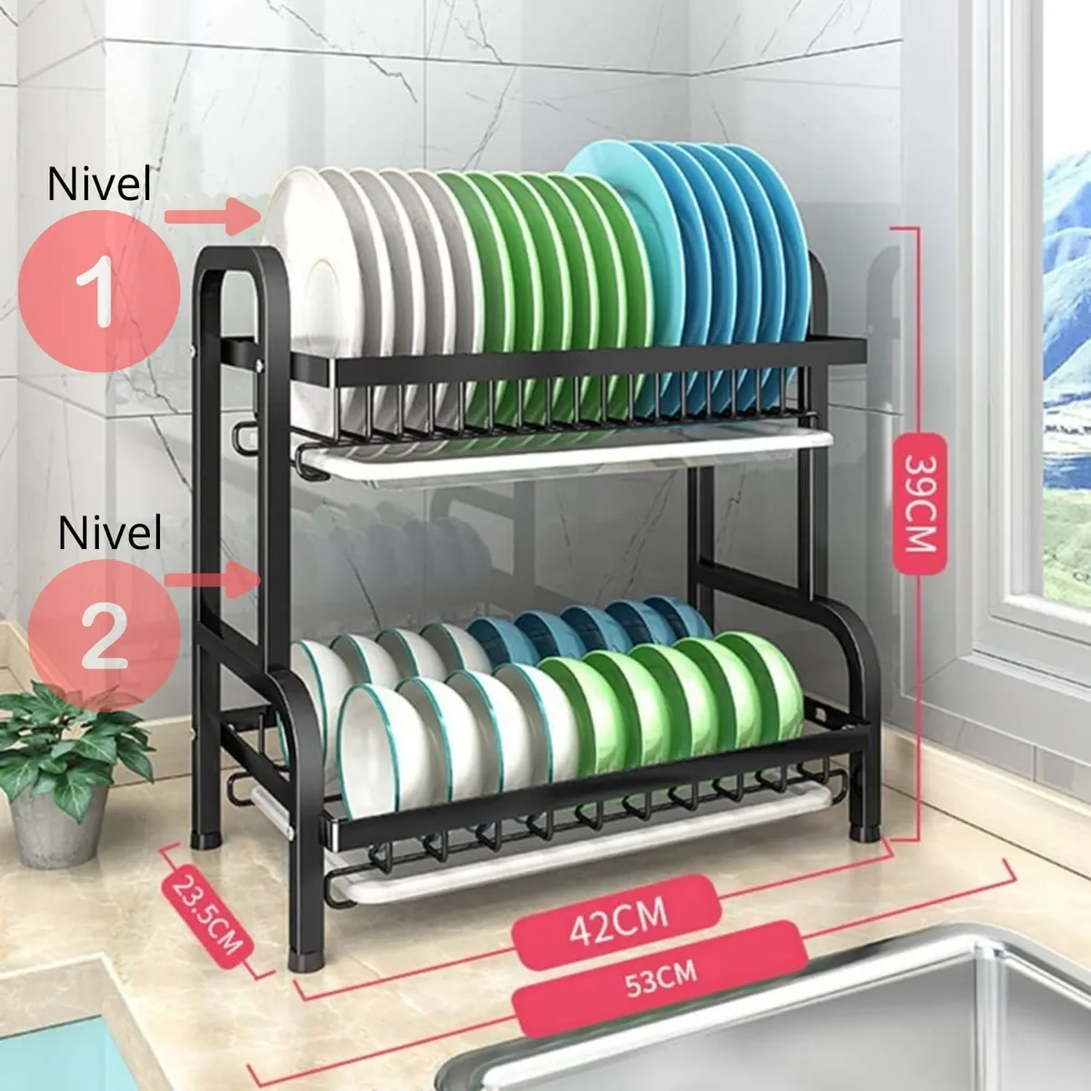 REBAJAS - Escurridor platos secador loza inoxidable 2 niveles inox