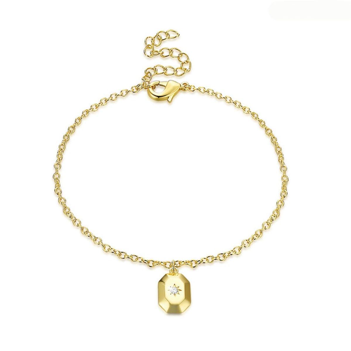 VANE COLLECTION - Pulsera para mujer cadena fina fantasía en baño de oro y colgante hexágono estrella circón