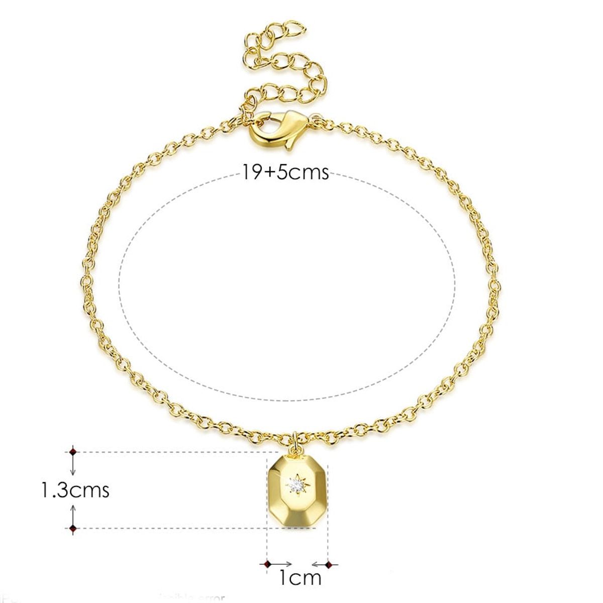 VANE COLLECTION - Pulsera para mujer cadena fina fantasía en baño de oro y colgante hexágono estrella circón