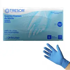 REUTTER - Guantes Descartables Nitrilo Celeste Tresor 100 Un - Talla L