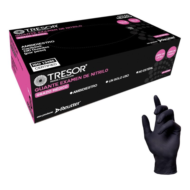 REUTTER - Guantes Nitrilo Negro Tresor Caja 100 Un - Talla M