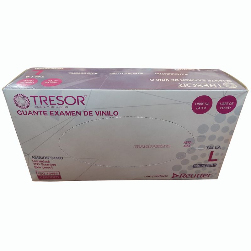 REUTTER - Guantes Vinilo Sin Polvo Tresor Caja 100 Un - Talla L