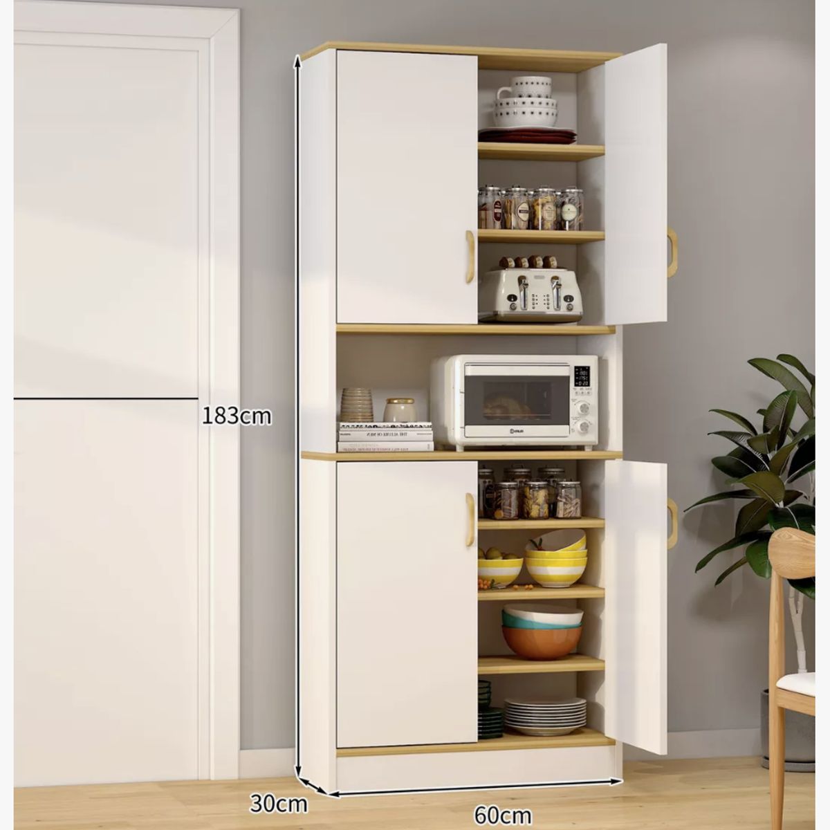 HOMER DESIGN - Mueble De Cocina De Pata Estante Con Vidrio 60x30x183cm