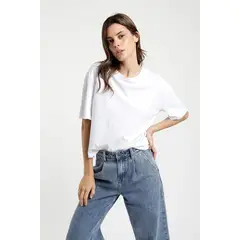 FROENS - Polera manga corta mujer lino blanco