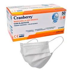 CRANBERRY - Mascarilla 3 Pliegues Medicas Certificadas - Blanco