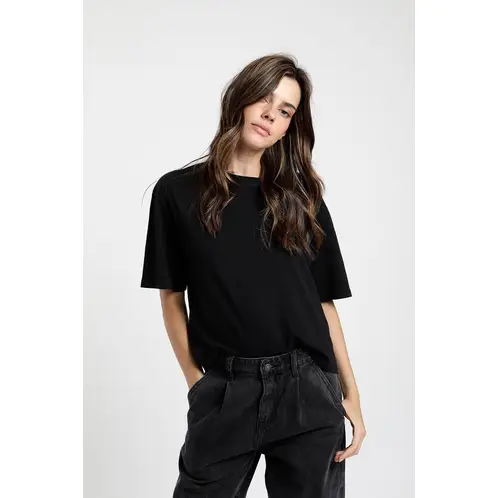 FROENS - Polera manga corta mujer lino negro Froens_.