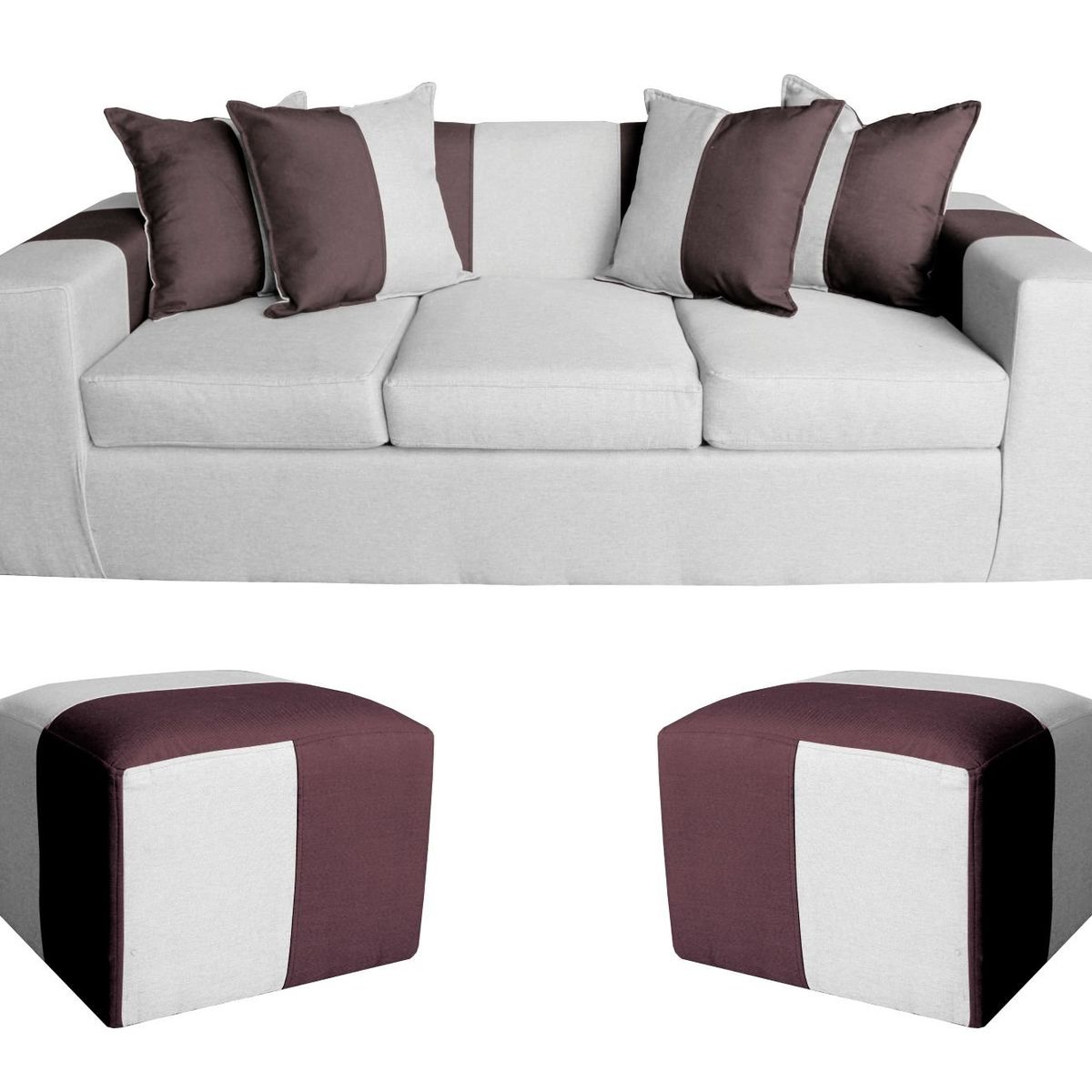 GENERICO - SOFA + 2 PUFF BENJAMIN GRIS/NEGRO