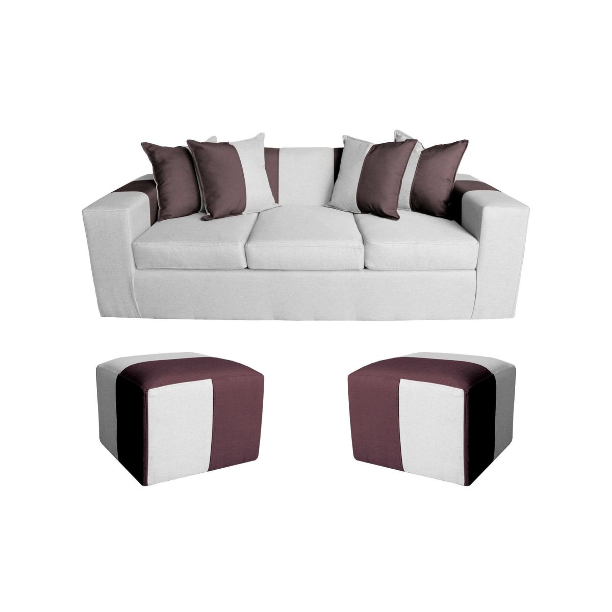 GENERICO - SOFA + 2 PUFF BENJAMIN GRIS/NEGRO