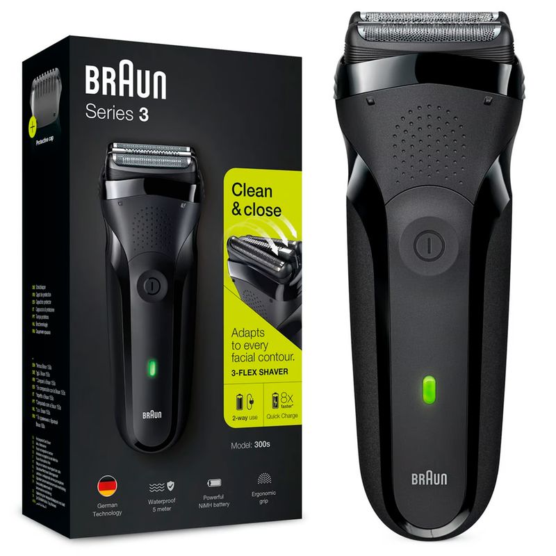 BRAUN - Afeitadora Recargable Braun 300 Serie 3 Black Cuchillas Flexibles