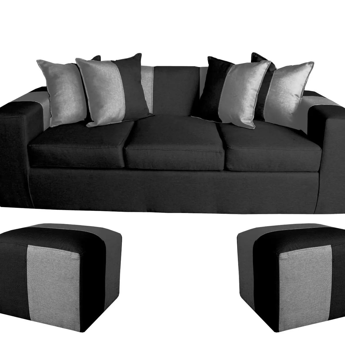 GENERICO - SOFA + 2 PUFF BENJAMIN NEGRO/GRIS