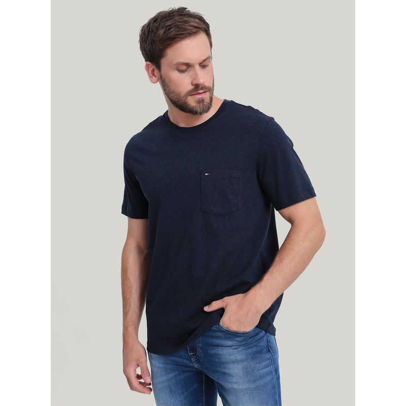 TOMMY HILFIGER - Polera Essential Con Bolsillo Frontal Azul Tommy Hilfiger_.