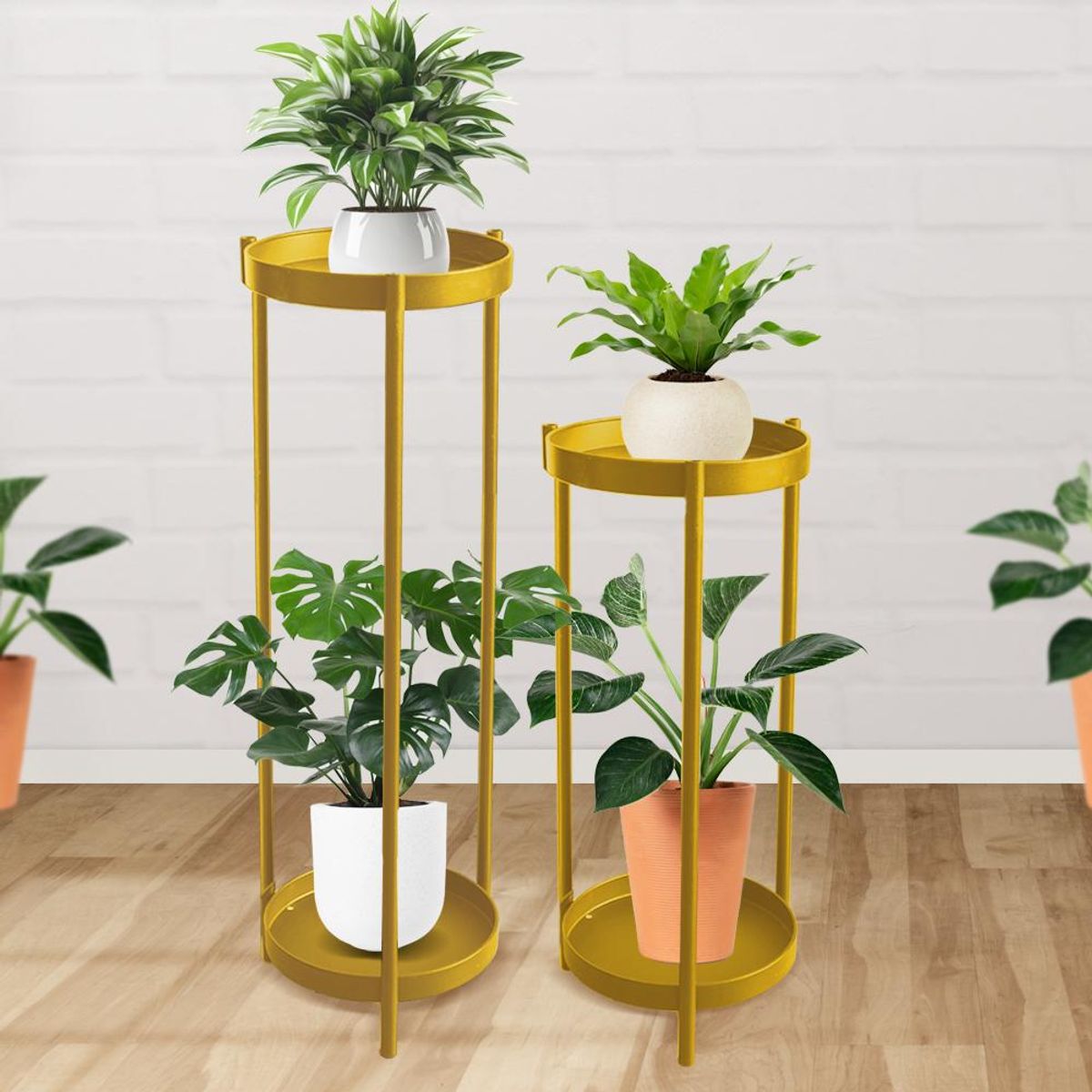 GENERICO - Mesas laterales Set Porta Macetas Maceteros color Dorado