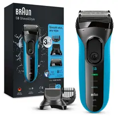 BRAUN - Afeitadora Recortadora Recargable Serie3 Blue Wet&Dry 3 En 1